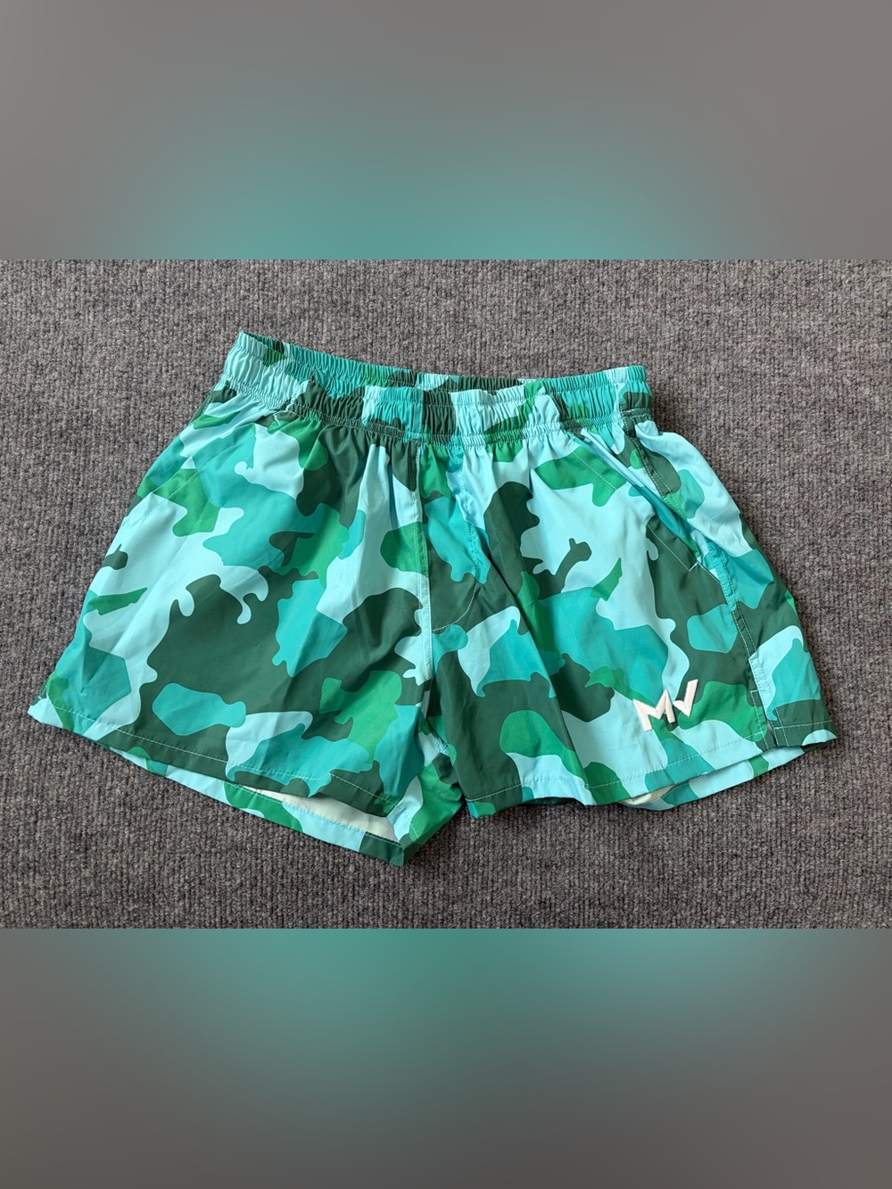 Modus Vivendi Mens M Swim Shorts Green Aqua Camo Made in Greece NWOT